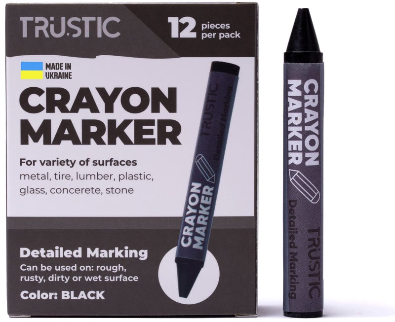Trustic Universal Crayon Wax Marker for Industrial and Craft Detailed Marking on Lumber Metal Carton Ceramics Concrete Glass Plastic Tire 4 x 1/2", Pack of 12 (Black) - Image 1